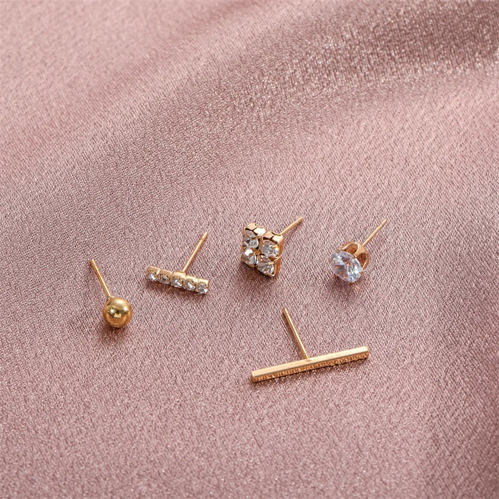 Geometric Stud Gold Plated Earrings Set