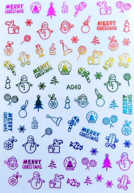 Merry Christmas 3D Elk Nail Art Decals Nail Sticker Manicure Red Laser Gold Silver White Snow Sticker for Nail Design Decoration-Nail Inspo