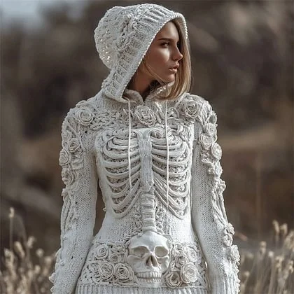 Halloween 3D Printed Hooded Sweater &ndash; Women&rsquo;s Retro Art Loose Pullover, Autumn Winter Gothic Casual Knitwear