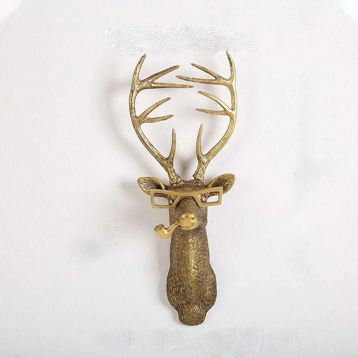 Antique Bronze Resin Animal Pendant Golden Deer Head Wall Storage Hook Up  Background Wall Accessories Decorative Figurines