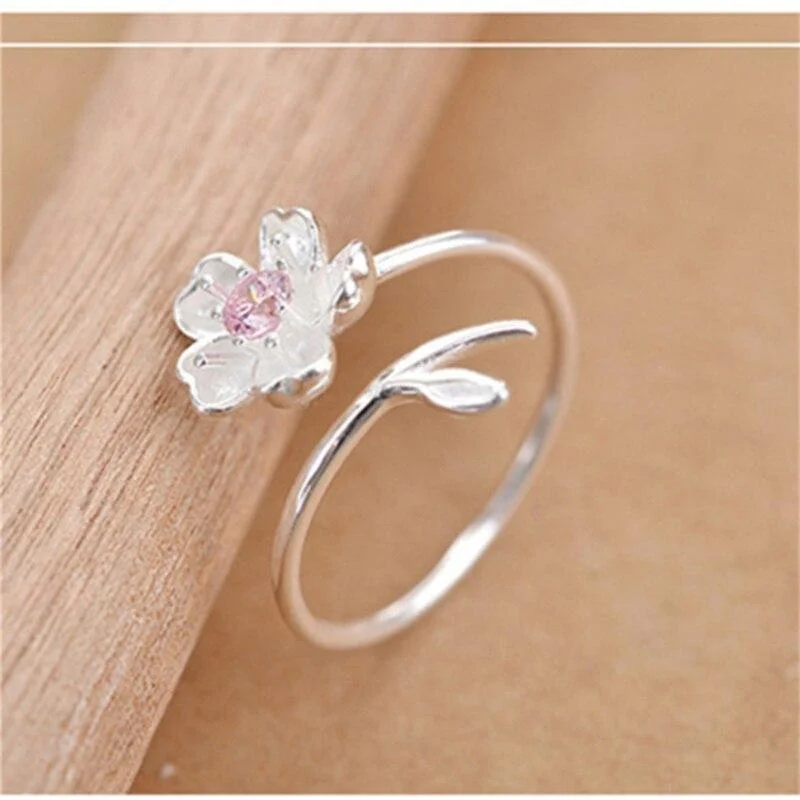 1Pc Sakura Flowers Branches Shell Flowers Open Ring Charming Cherry Blossom Adjustable Rings Women's Jewelry