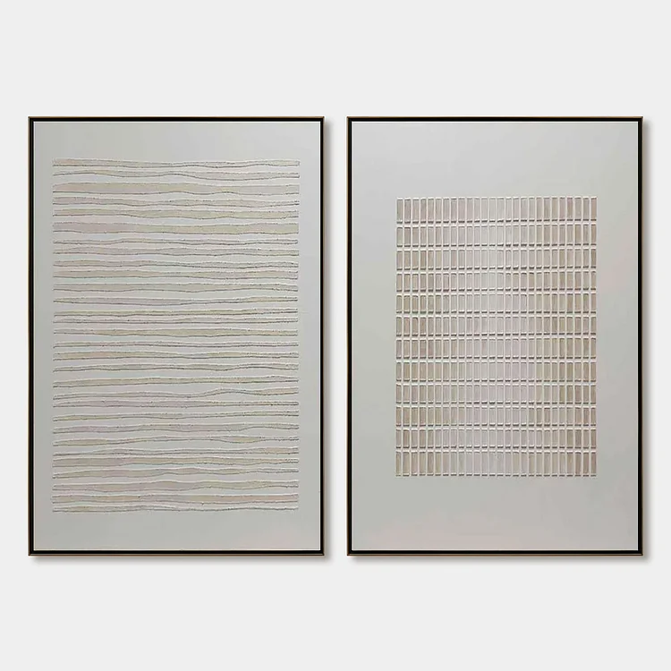 SERENE RHYTHMS: Textured Minimalist Abstract Diptych（Canvas painting）