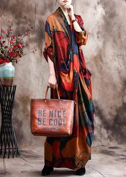 French Boutique Pocket Print Split Hem Long Dress