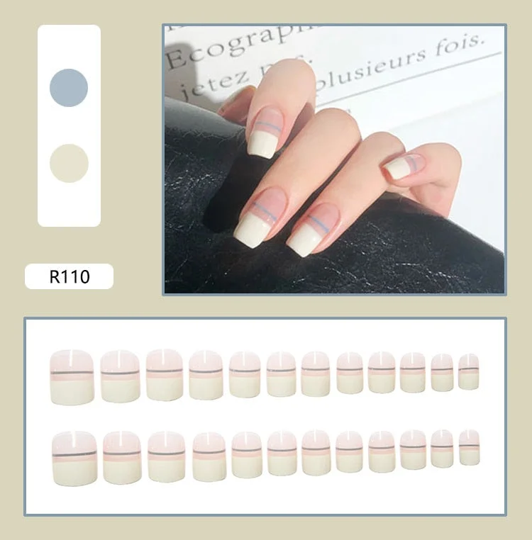 French Mordern stylish Elegant Gold Sliver Edge Line Wearable False Nails-Nail Inspo