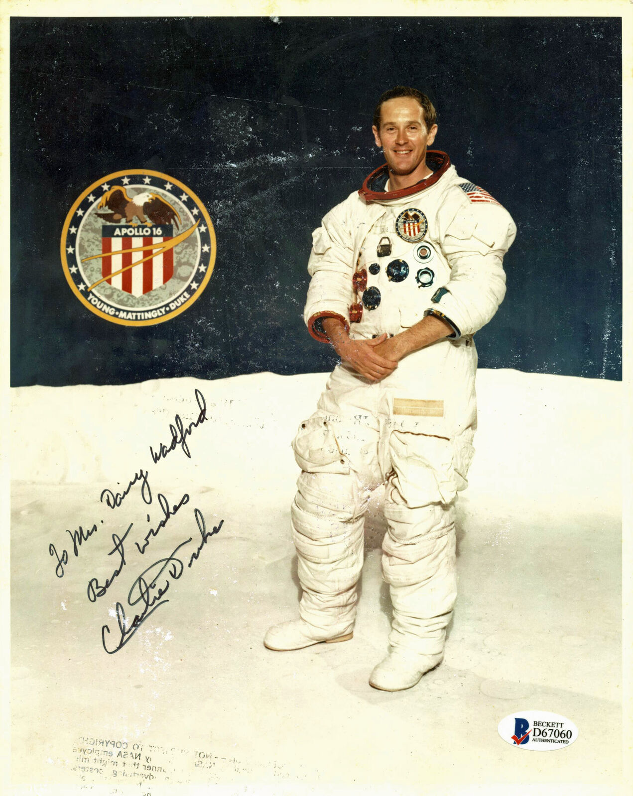 Charles Duke NASA Press Photo Poster painting Authentic Signed 8x10 w/ Inscription BAS #D67060