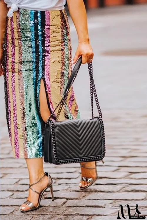 MidiSono - Colorful Sequin Slit Skirts