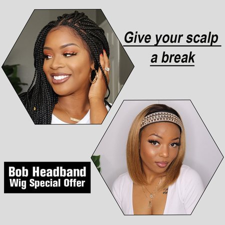 WEQUEEN 2Pcs Straight Headband Wig & Braided Lace Front Wig Package