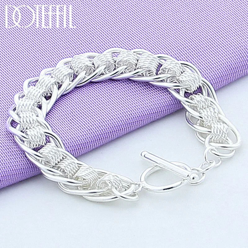 DOTEFFIL 925 Sterling Silver Multi-Turn Multi-Ring Bracelet For Women Jewelry