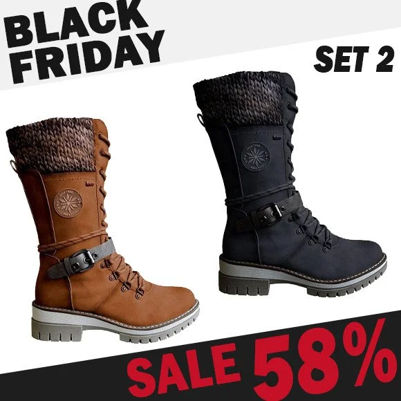 AVERY - WOMEN BUCKLE LACE KNITTED MID-CALF BOOTS