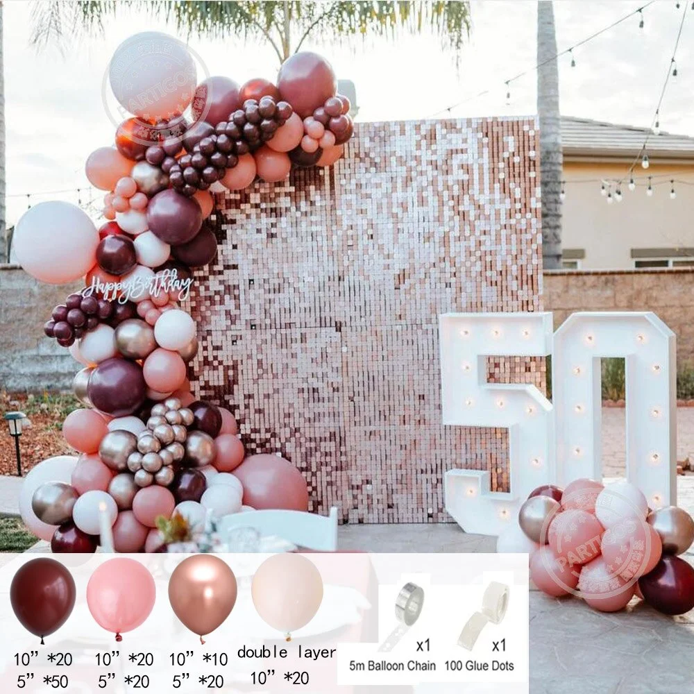 162Pcs/set Retro Pink Coffee Balloon Arch Garland Metal Rose Gold Balloons Valentine's Day Wedding Birthday Party Decorations