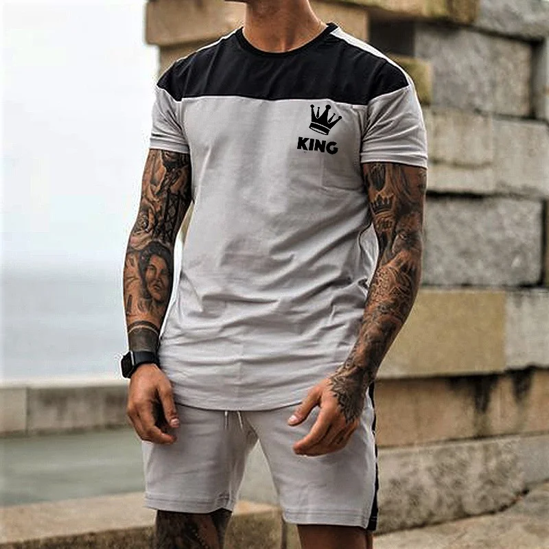 Men's Casual Crew Neck Short Sleeve T-shirt King Print Suit