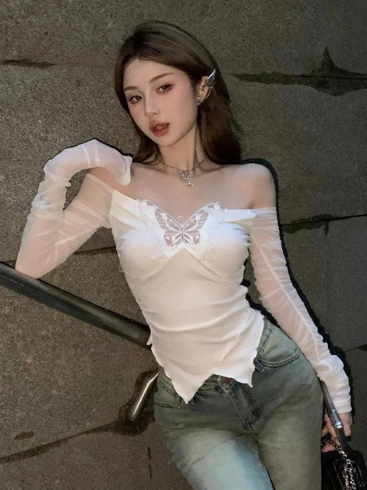 Brownm Butterfly Off Shoulder Top