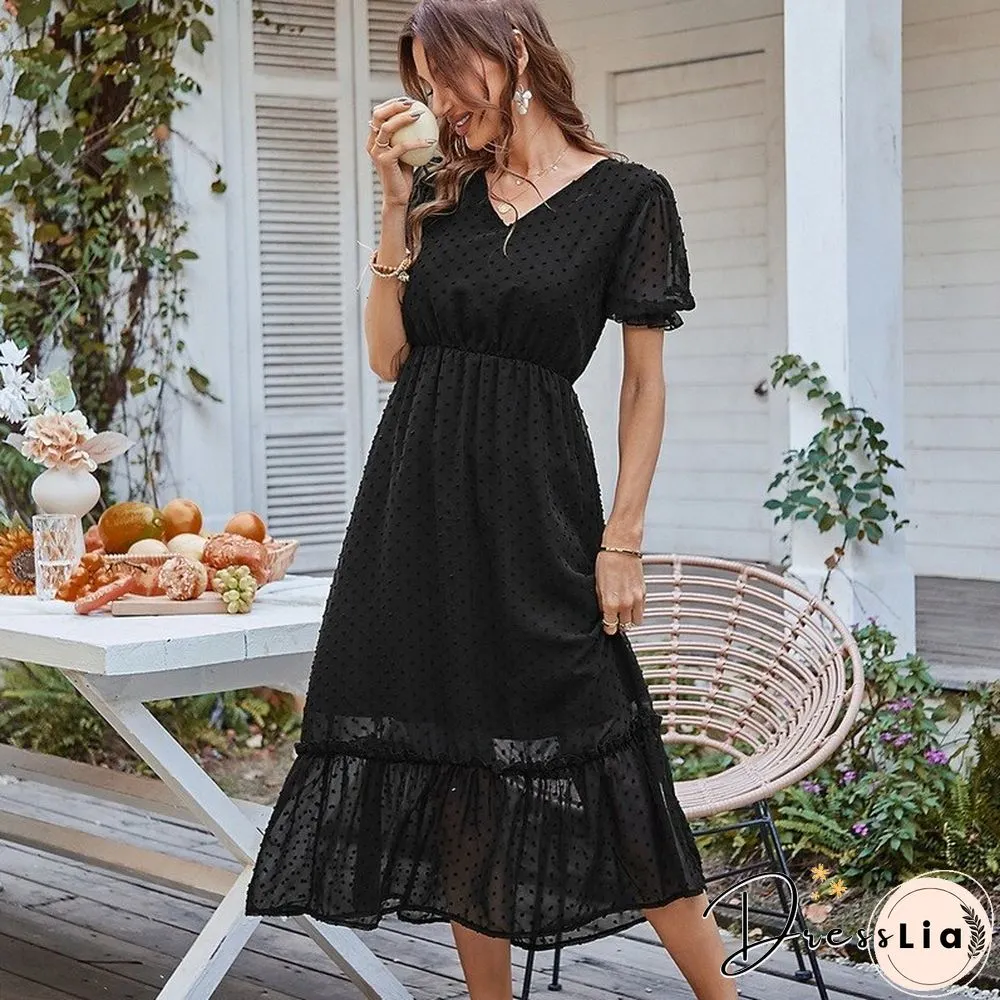 Elegant V-Neck Loose Ruffles Dress Womens Street Retro Long Spring And Summer Bohemian