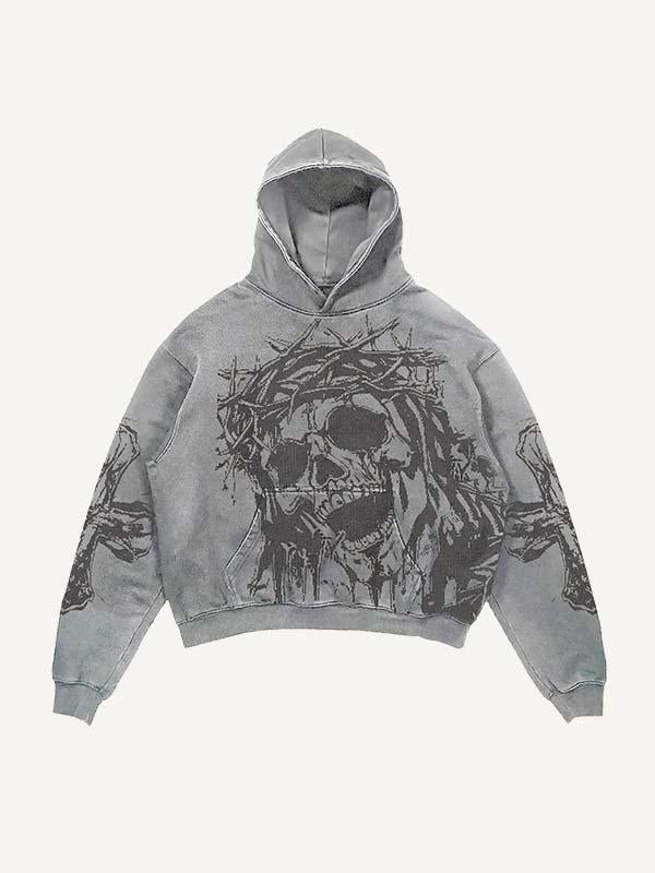 Skull Print Slant Pockets Hoodie