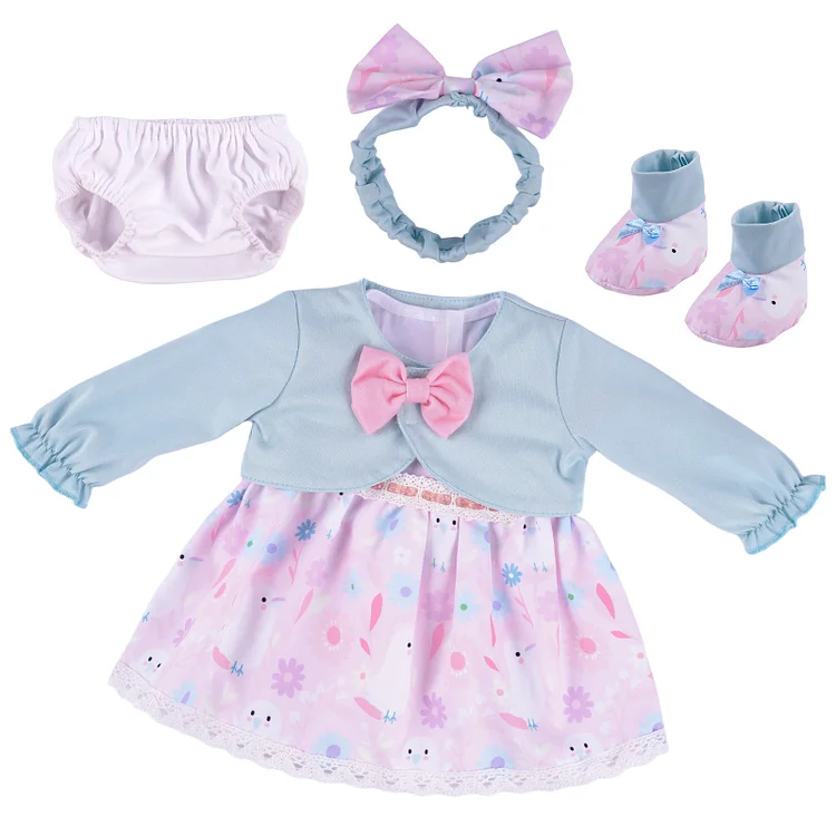 17"-22" Reborn Baby Doll Bird Floral Skirt 5 Pcs Set Clothing Accessories