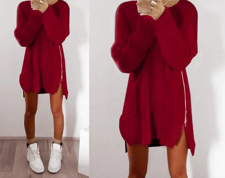 Fluffy Zipper Long Sleeve Casual H-line Sweater