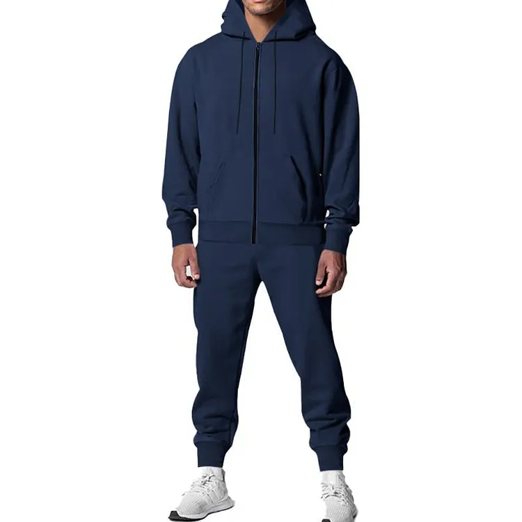 Men's Zippered Thickened Hooded Sweatshirt and Sweatpants Set