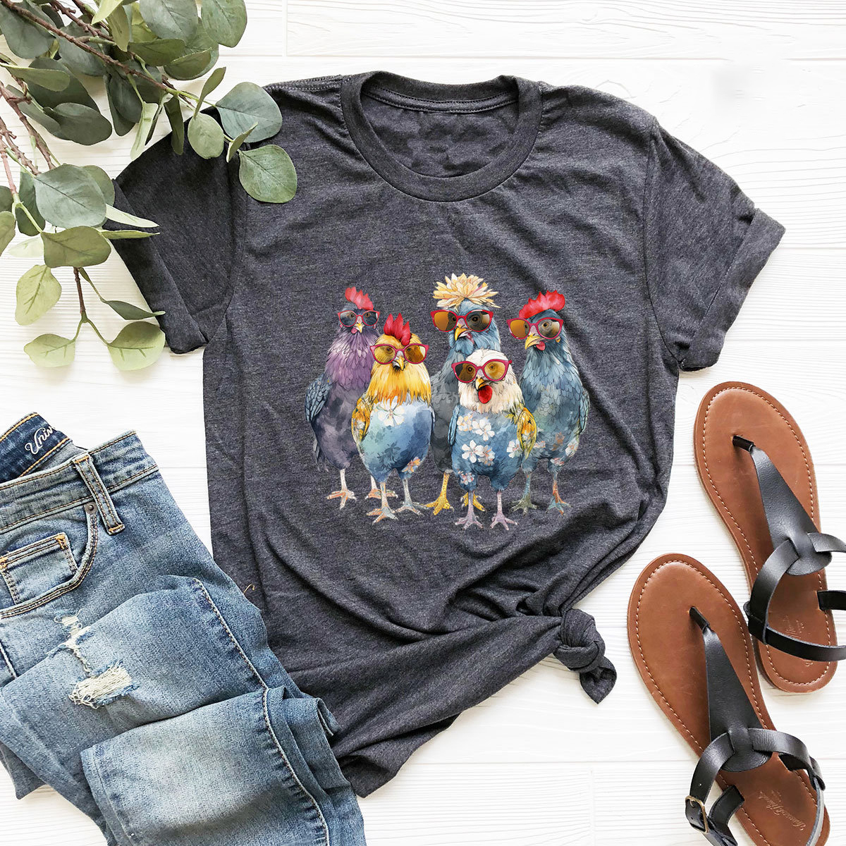 Comstylish Women's Retro Funny Cute Chickens Casual T-Shirt