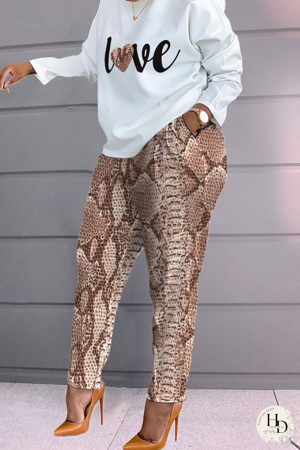 Blue Fashion Casual Print Patchwork O Neck Long Sleeve Two Pieces