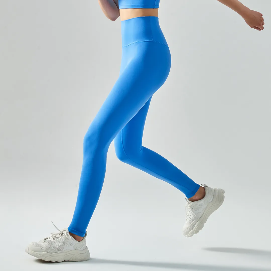 Buy Hergymclothing Nile Blue high waisted butt lifting comfort stretchy yoga leggings without front seam at an affordable price