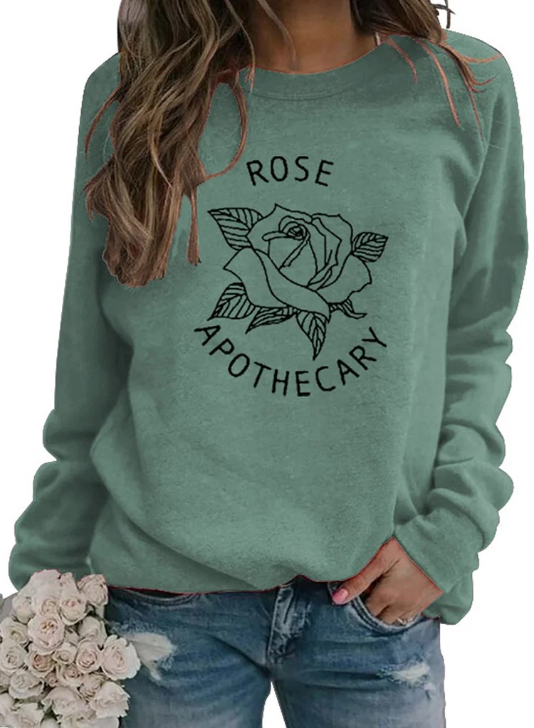 Women's Sweatshirts Rose Apothecary Print Long Sleeve Round Neck Sweatshirt