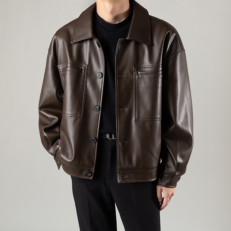 autumn Light Cooked Men's Trendy Motorcycle Pu Coat Casual Leather Jacket