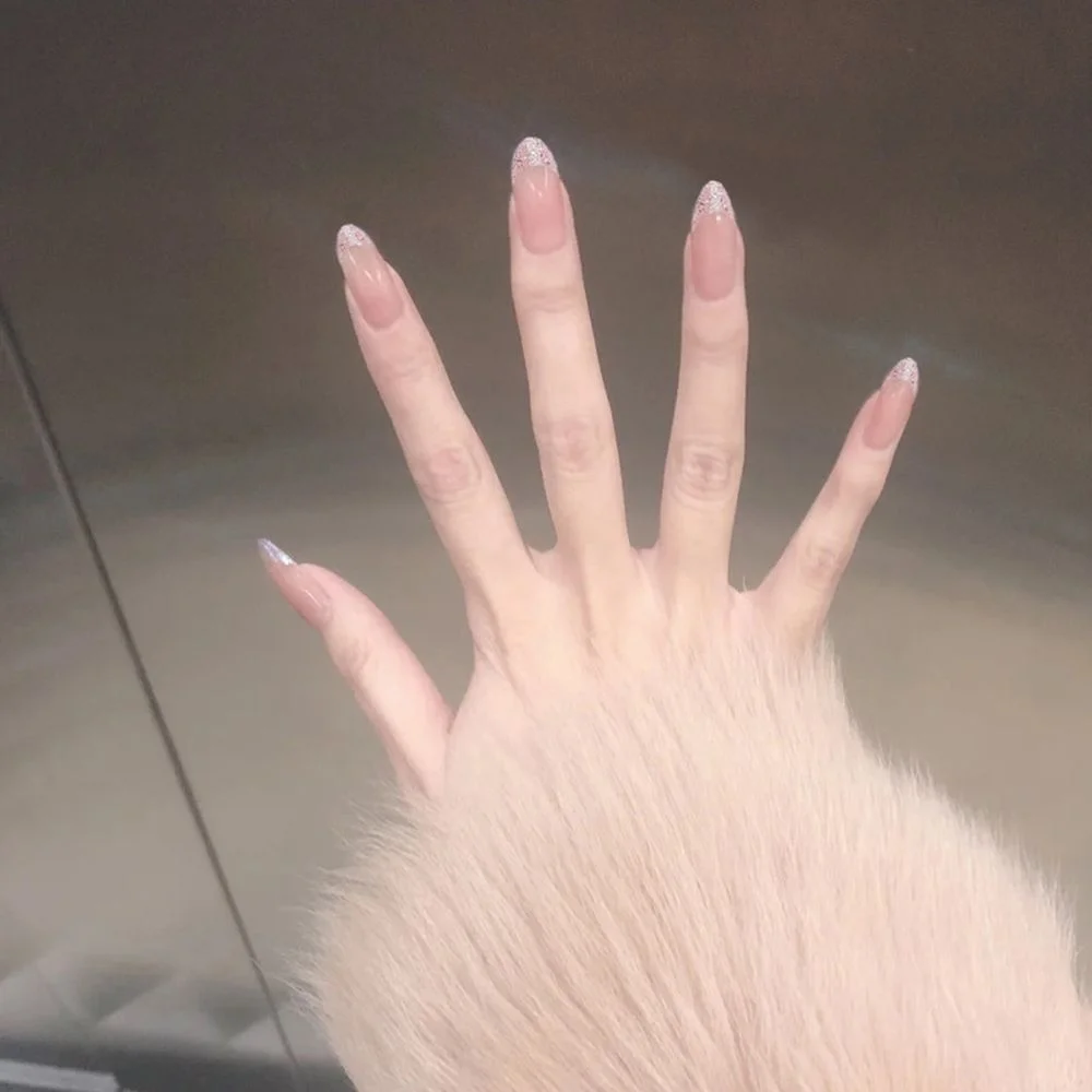 Shiny Fake Nails Nude Extra Long Coffin Full Cover Glossy Artificial False Nails Long Ballerina Press On Nails with Glue Sticker