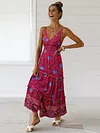 Slit Down Floral Printed V-neck Maxi Dress