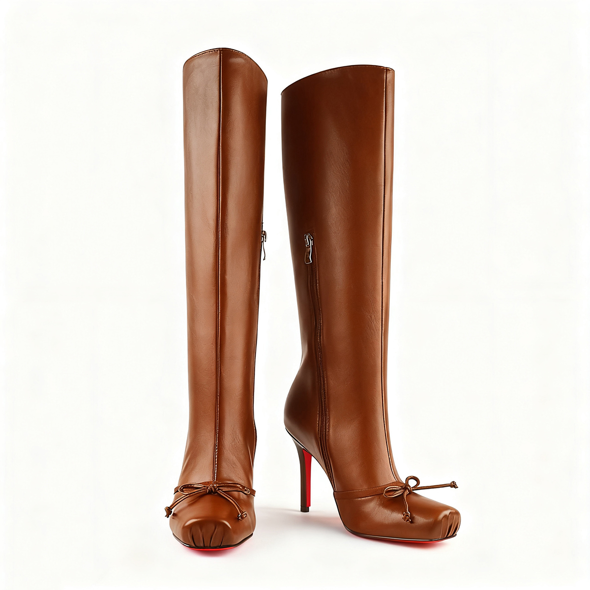 100mm Women's Knee Boots Red Bottom Matte Bowknot Knee Boots-MERUMOTE