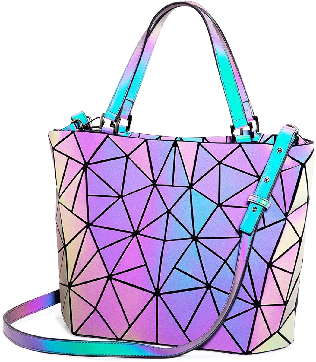 Womens Geometric Luminous Purses and Handbags Holographic Reflective Crossbody Bag Wallet
