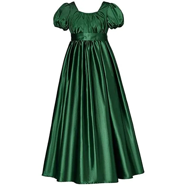 Regency Dresses for Women Sash Ruffle Empire High Waist Tea Gown Jane Austin Dress