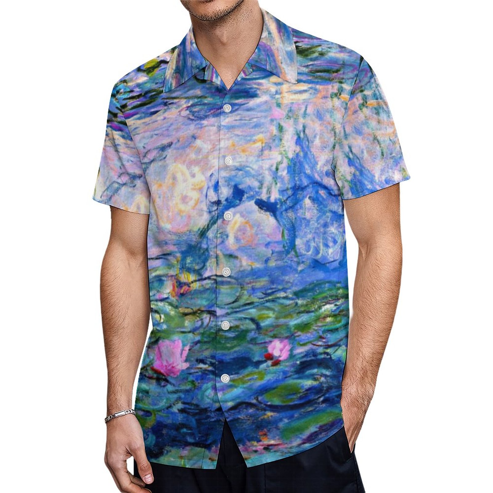 Claude Monets Famous Painting Water Lilies 1919 Hawaiian Shirt Mens Button Down Tropical Hawaii Beach Shirts