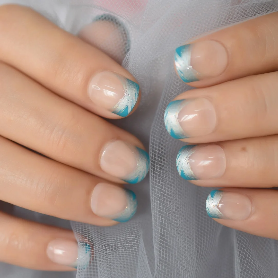 Sky Blue Full Nail Kit False Tips Press Ons Short For DIY Nail Art Salon Fake Nail Extension With Glue Adhesive Matte Squoval-Nail Inspo