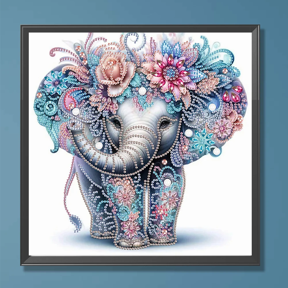 Diamond Painting - Partial Special Shaped Drill - Flower Cute Elephant(Canvas|30*30cm)