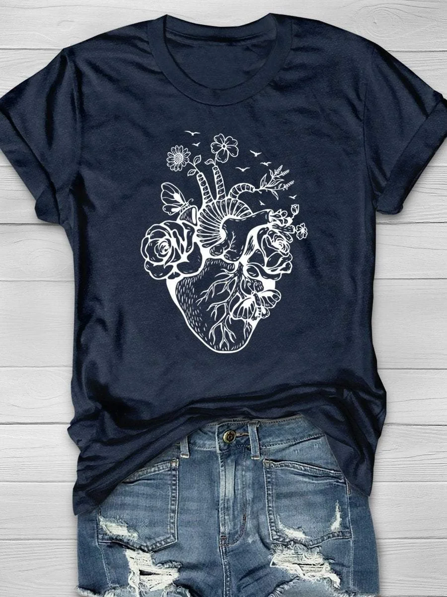 Floral Heart Print Short Sleeve T-shirt