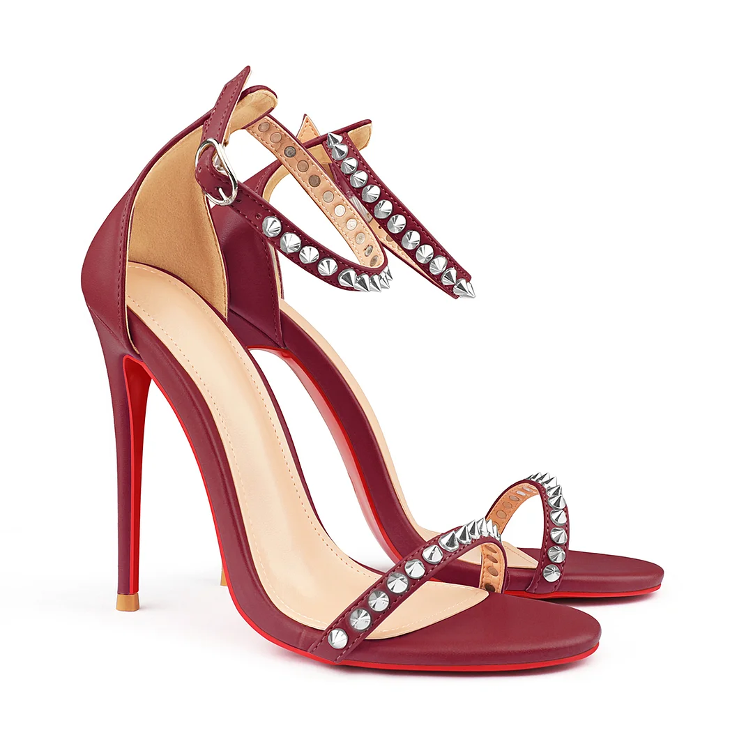 120mm Women's Pointed Toe Open Toe Ankle Strap Red Bottom Sandals Pumps Shoes Matte-MERUMOTE