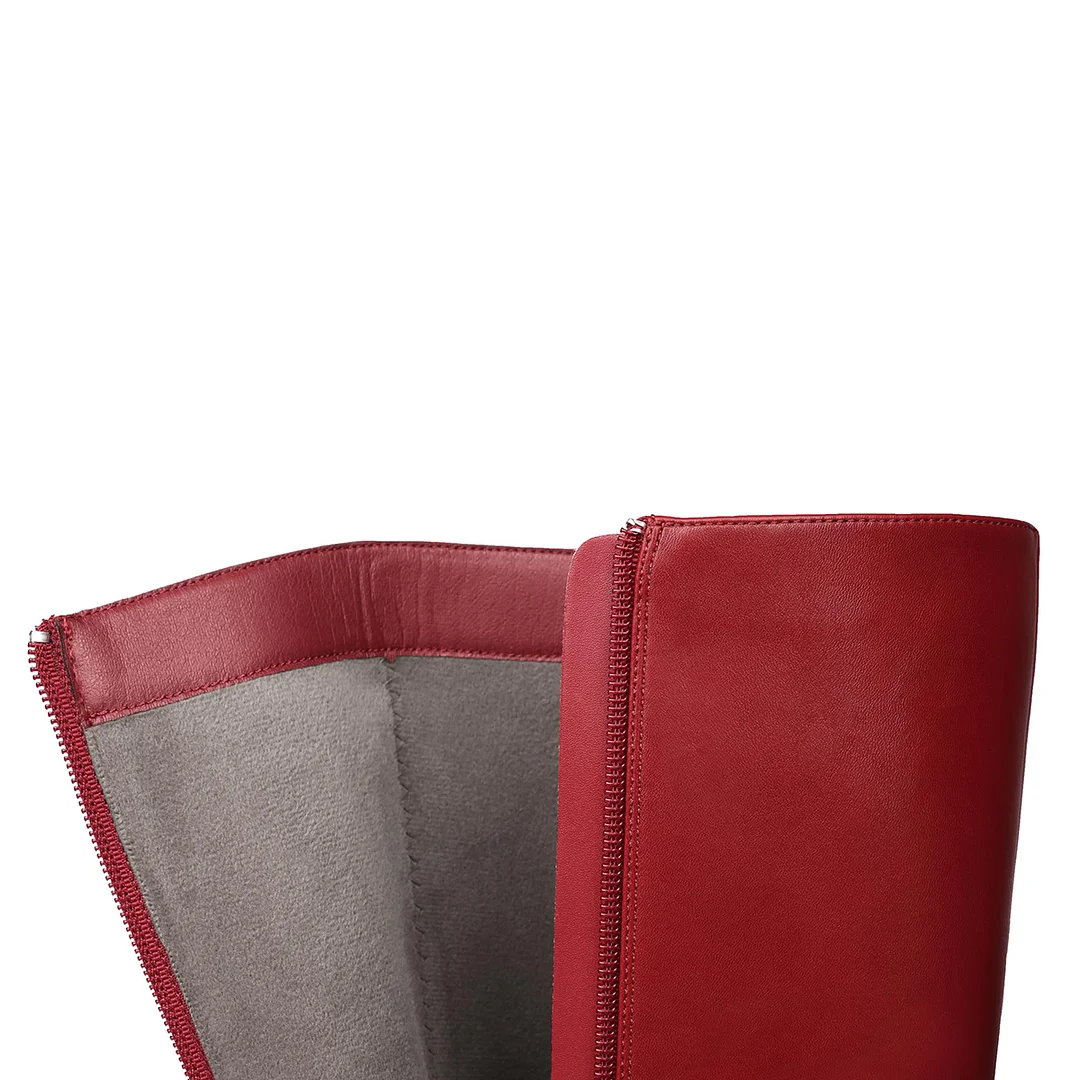 100mm Women's Fashion Zipper Leather High Heels Knee Boots Red Bottom Shoes-MERUMOTE