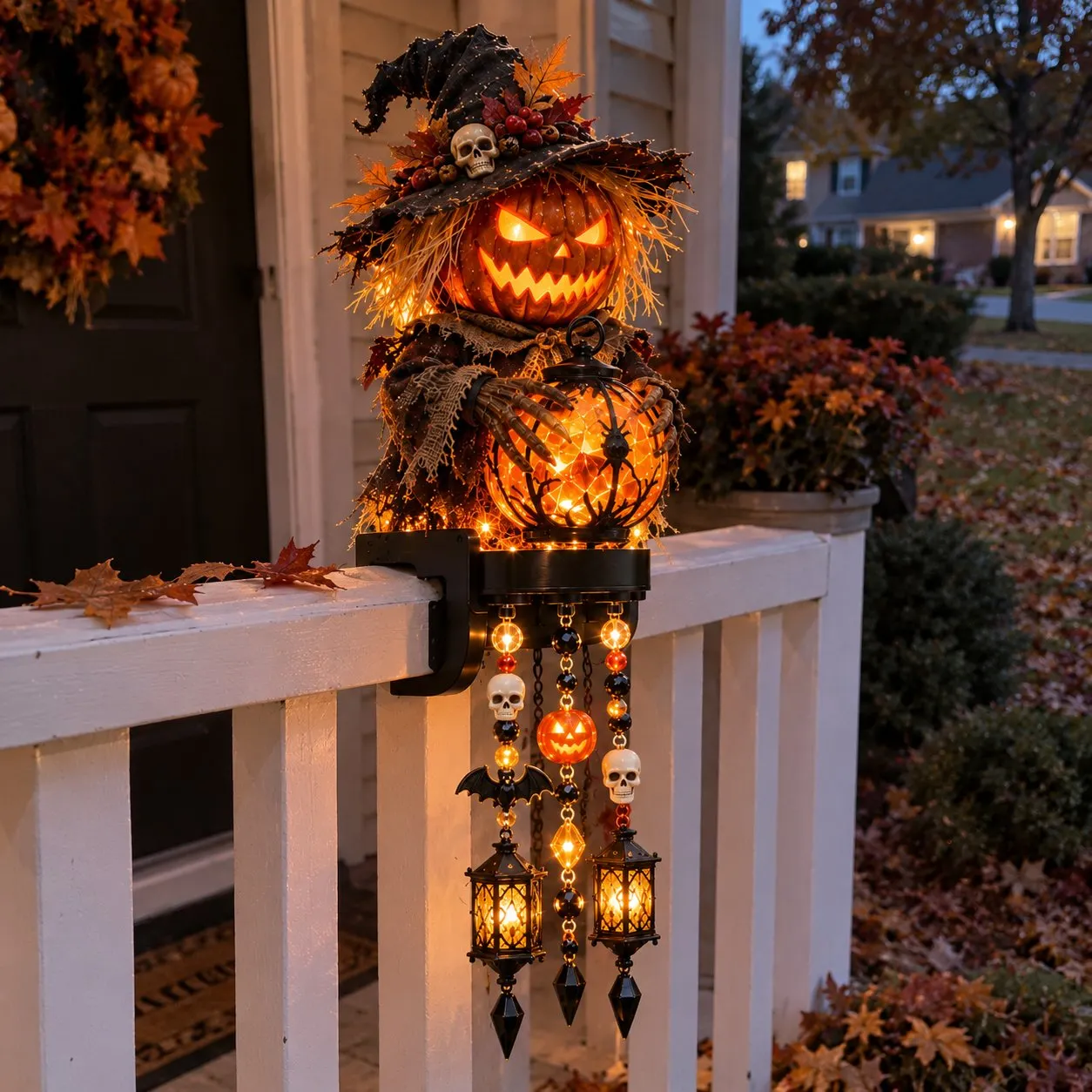 Customer setup with Halloween railing light