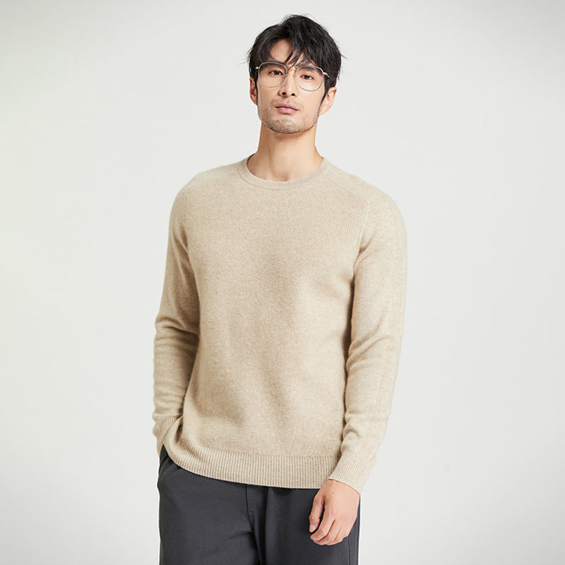 Men's Classic Round Neck Cashmere Sweater-Real Silk Life