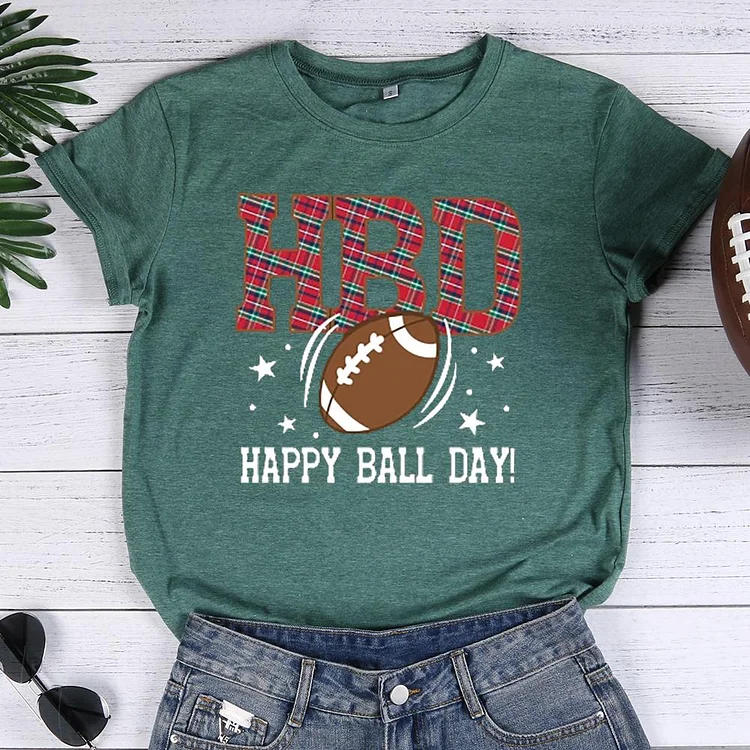 HBD Happy football Day Round Neck T-shirt-Annaletters