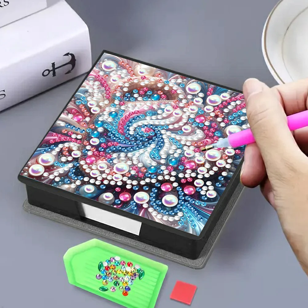 PU Pattern Diamond Painting Notecard Box with Papersfor DIY Art Craft