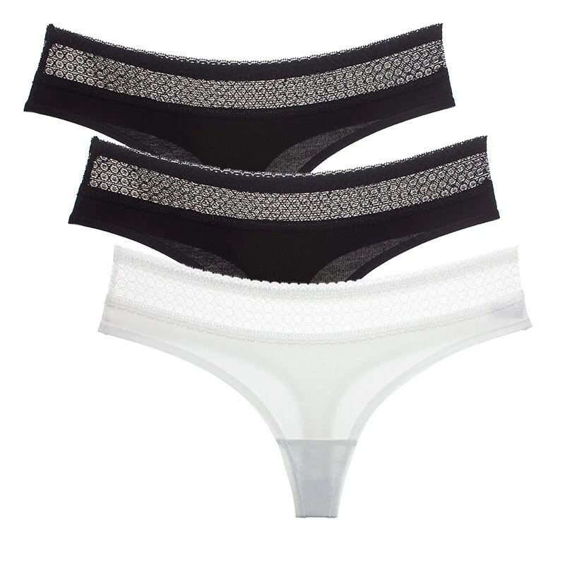 3Pcs/set Women Thongs Soft Cotton G-String Panties Sexy Lace Underpants Lingerie Female Underwear M-XL Girl Thong