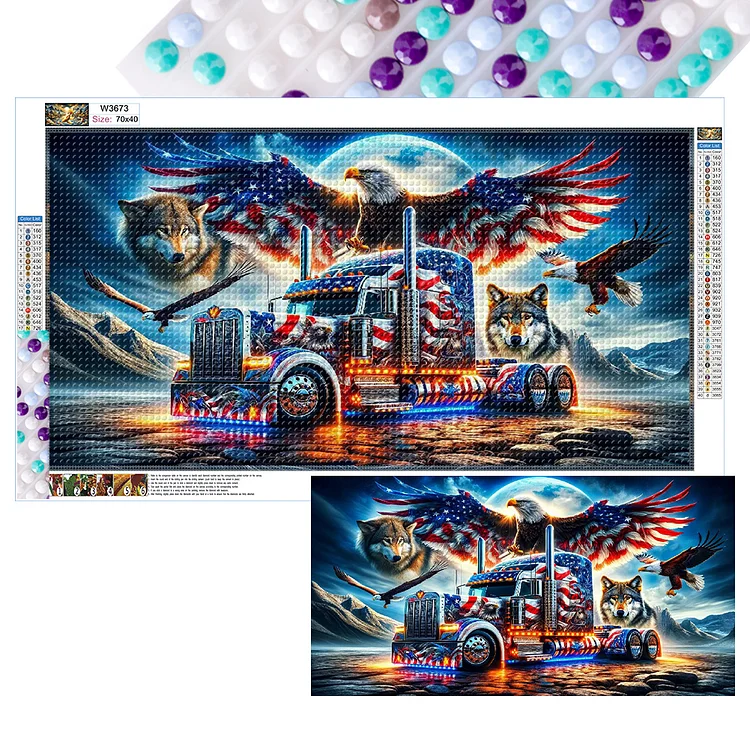 Independence Day Eagle Chariot 70*40CM (Canvas) Full Round Drill Diamond Painting gbfke