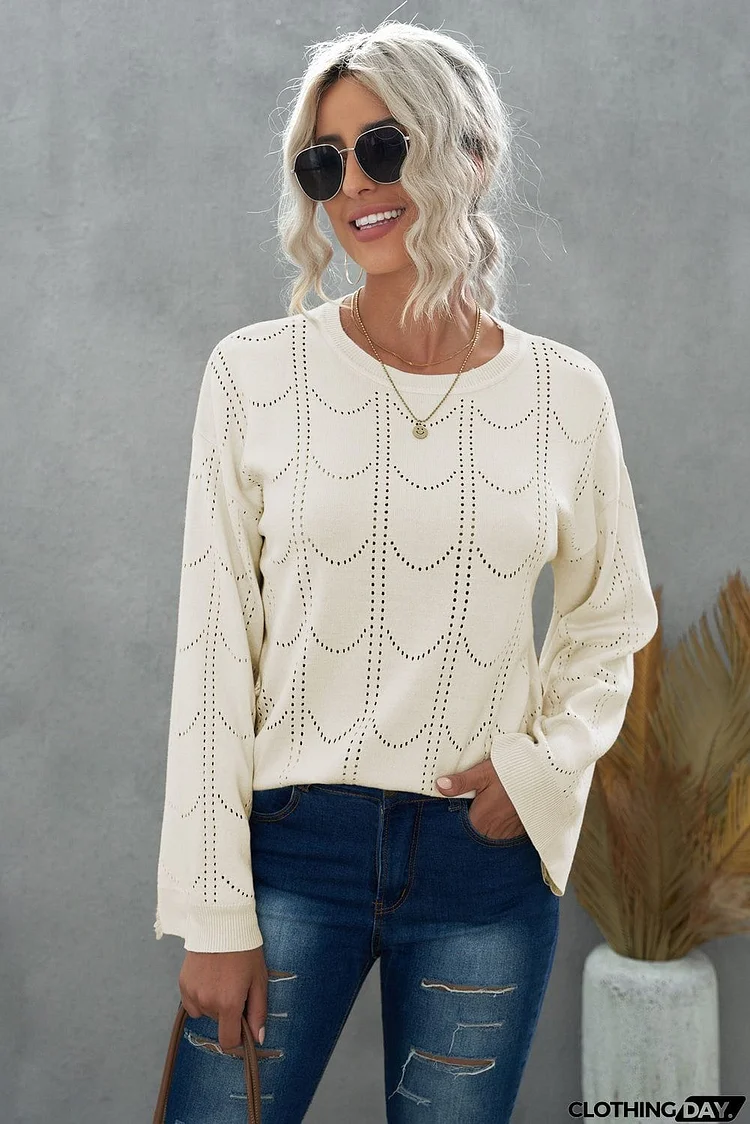 Openwork Flare Sleeve Pullover Sweater