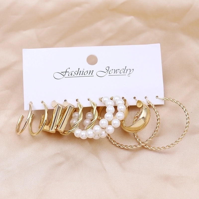 1 Set Minimalist Circle Heart Shape Butterfly Metal Plating Inlay Pearl Women’s Earrings