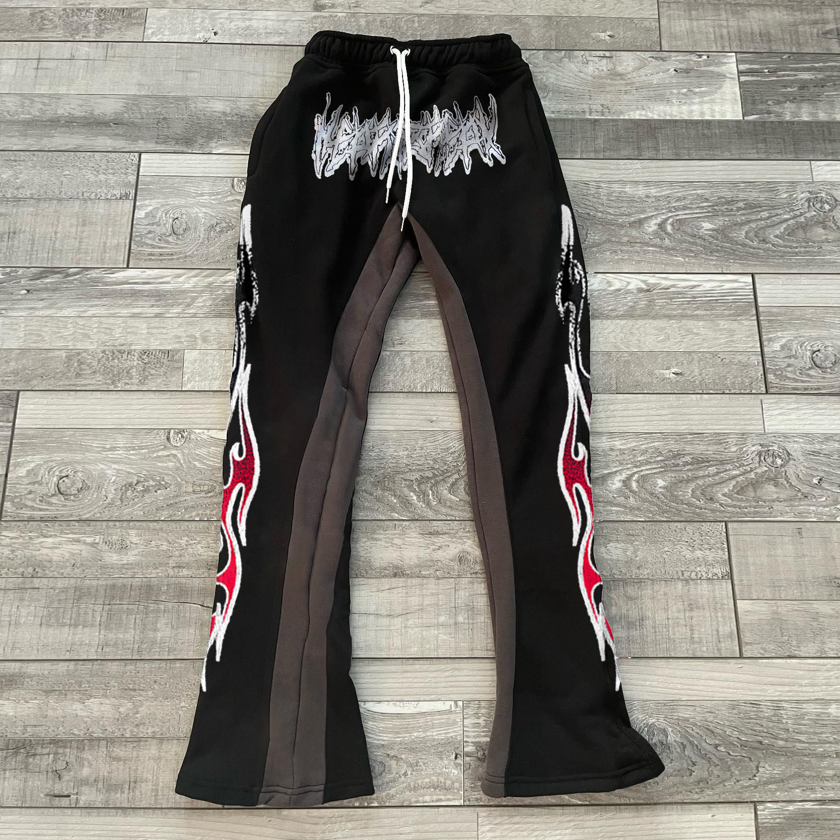 Personalized street style print color block flared trousers