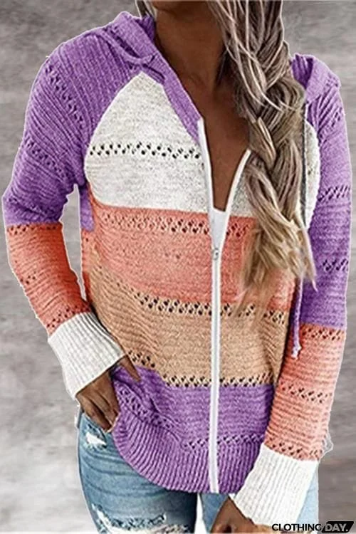 Gradient Zipper Hoodie Cardigan