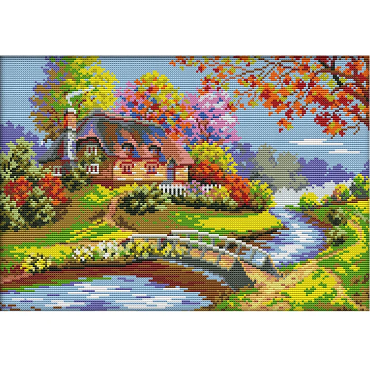 Joy Sunday Country House 14CT Stamped Cross Stitch 41*30CM
