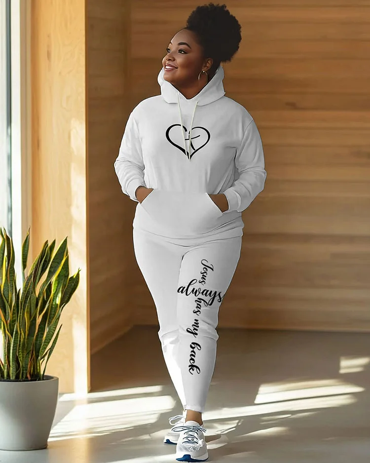 Women's Faith Jesus Always Has My Back Printed Hoodie Two-Piece Set