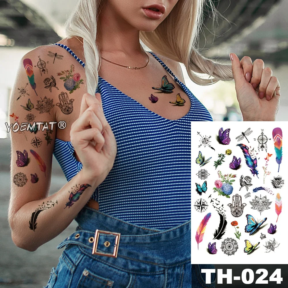 Waterproof Temporary Tattoo Stickers Rose Flowers Leaves Colorful Flash Tatto Sexy Arm Neck Body Art Fake Tattoos For Women Men